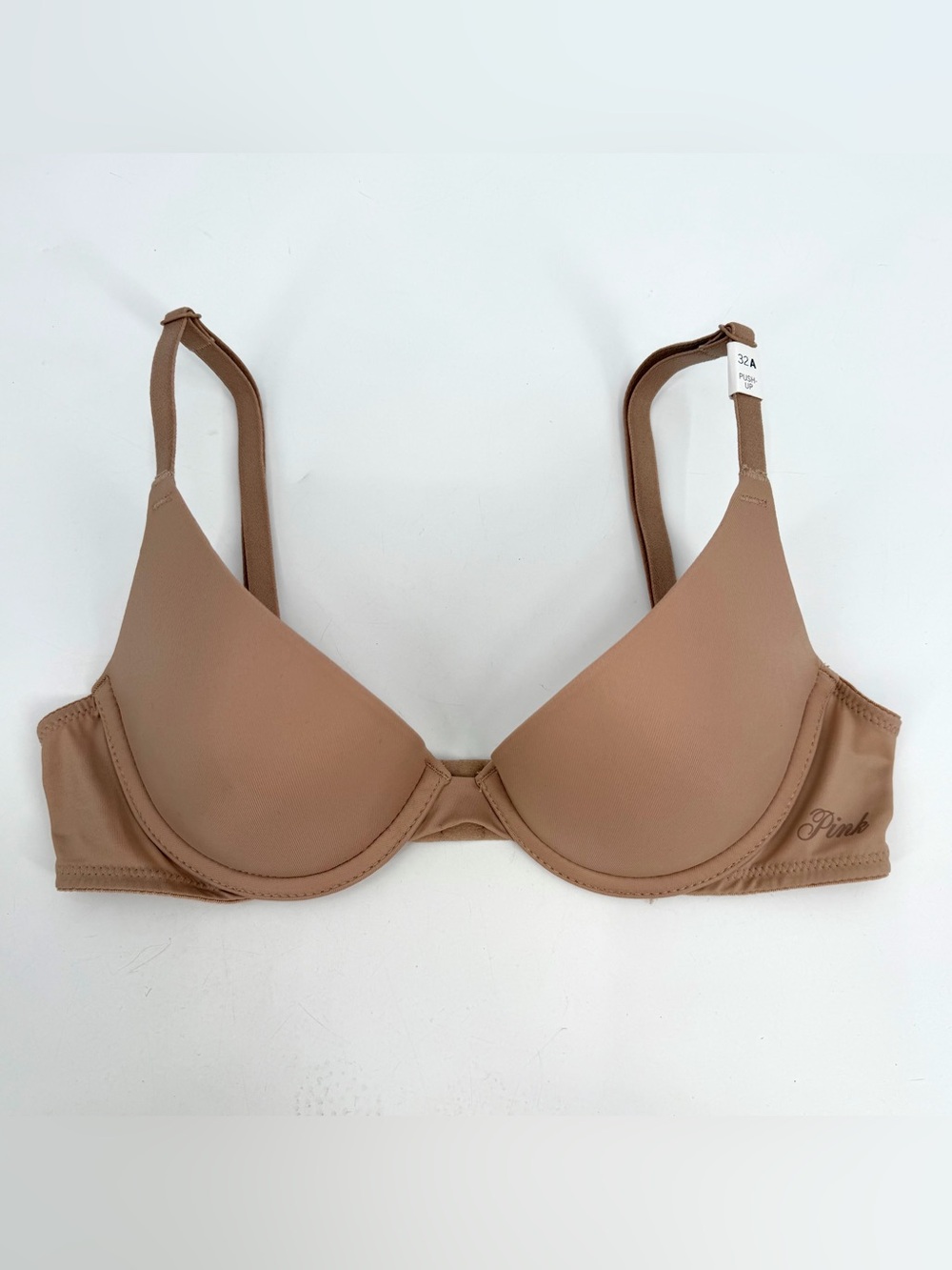 PINK Victorias Secret Bra 32A Praline Beige Wear Everywhere Pushup Underwire NEW